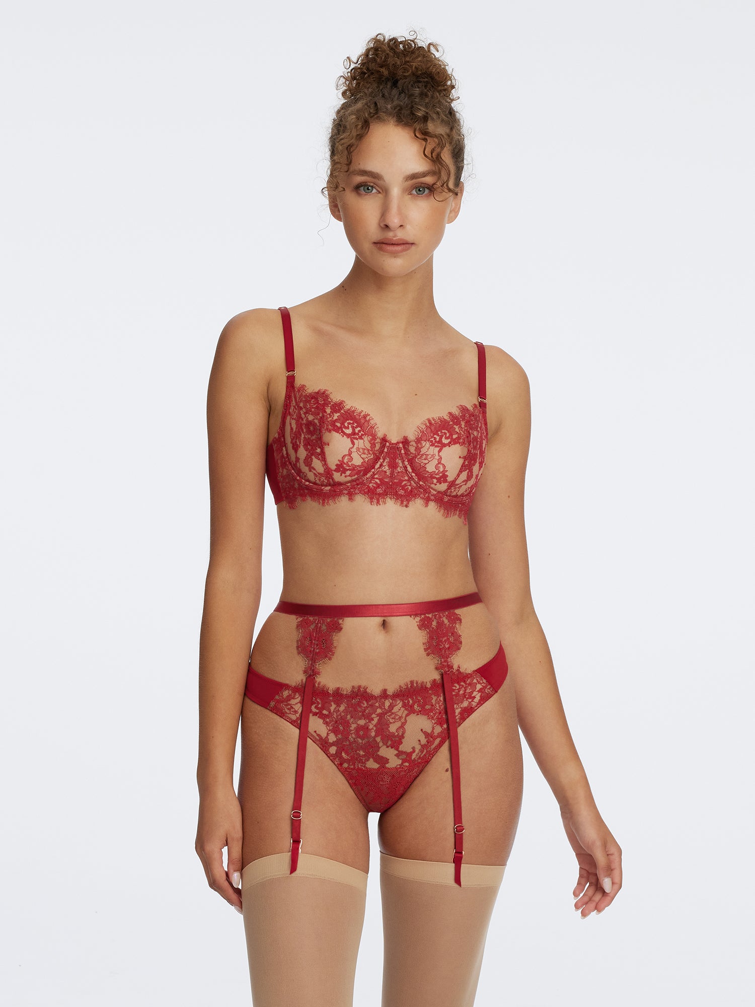 Entice Lace Balconette Bra - Lipstick Red