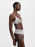 Flaunt Lace High Waist Thong and Bra Set- White