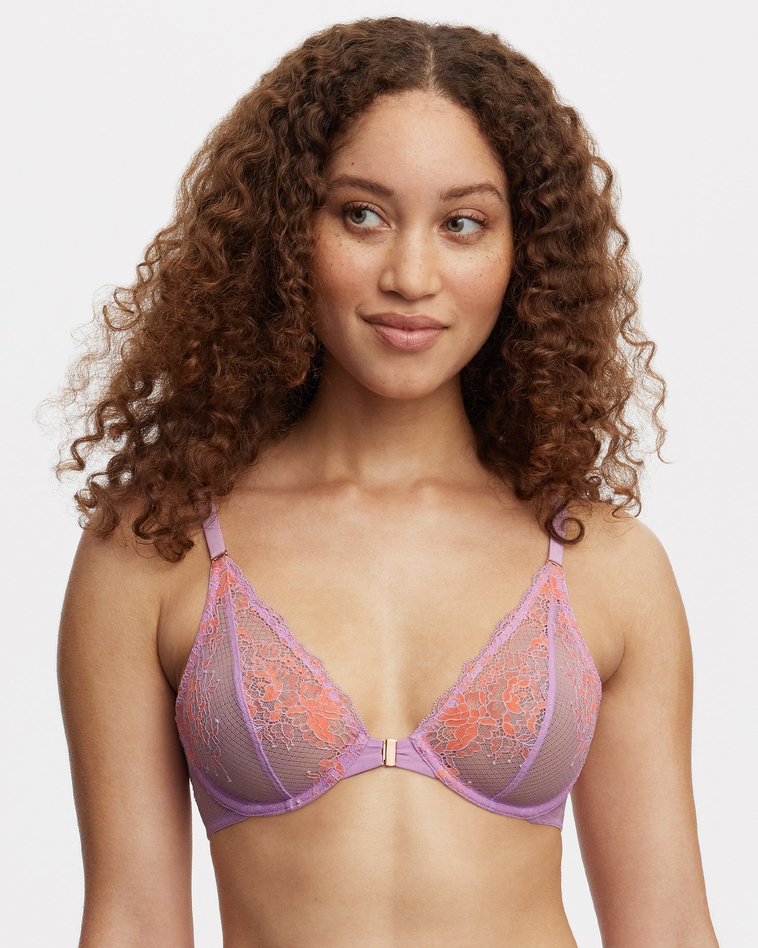 Flaunt Front Close Lace Bra - Purple