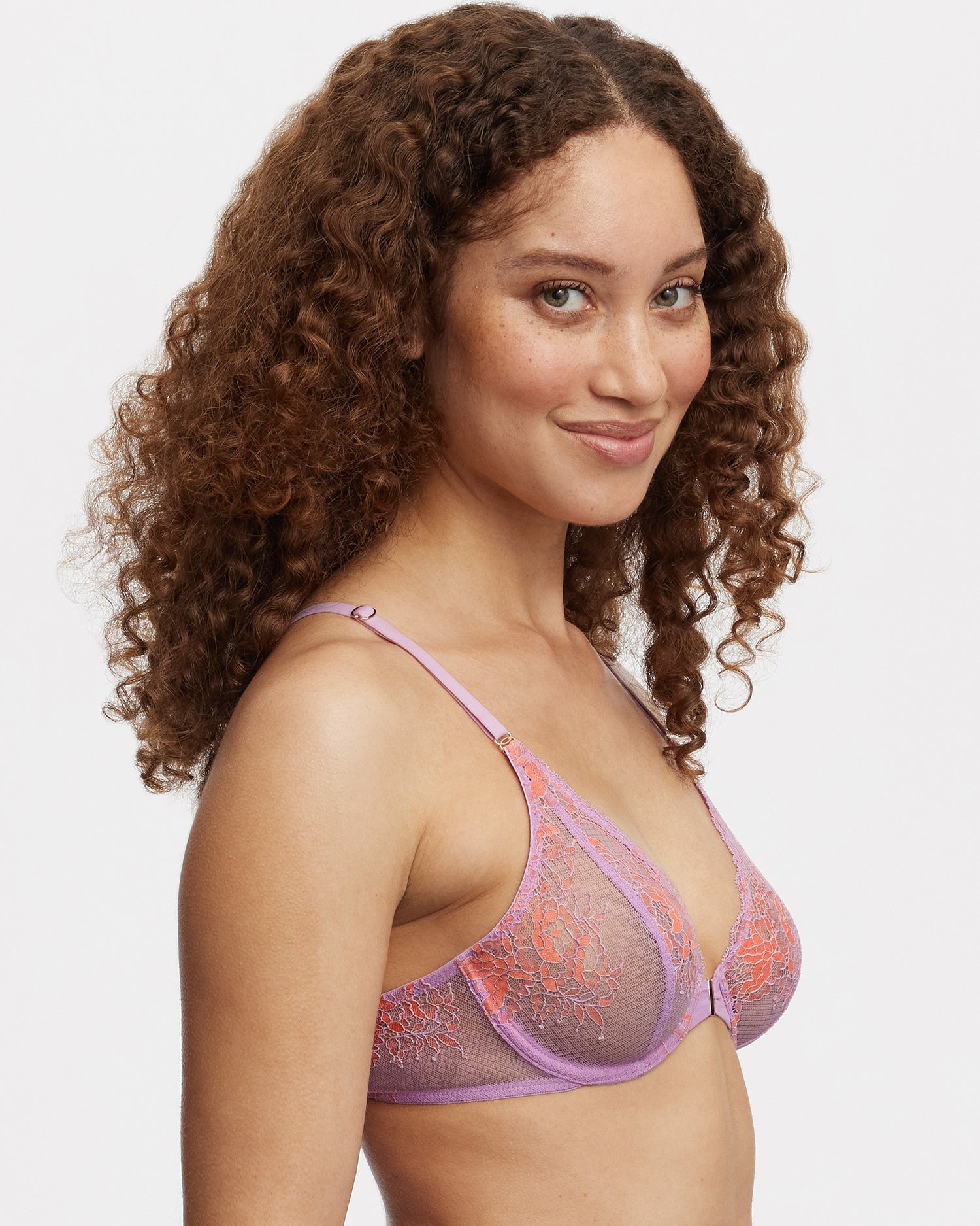 Flaunt Front Close Lace Bra - Purple
