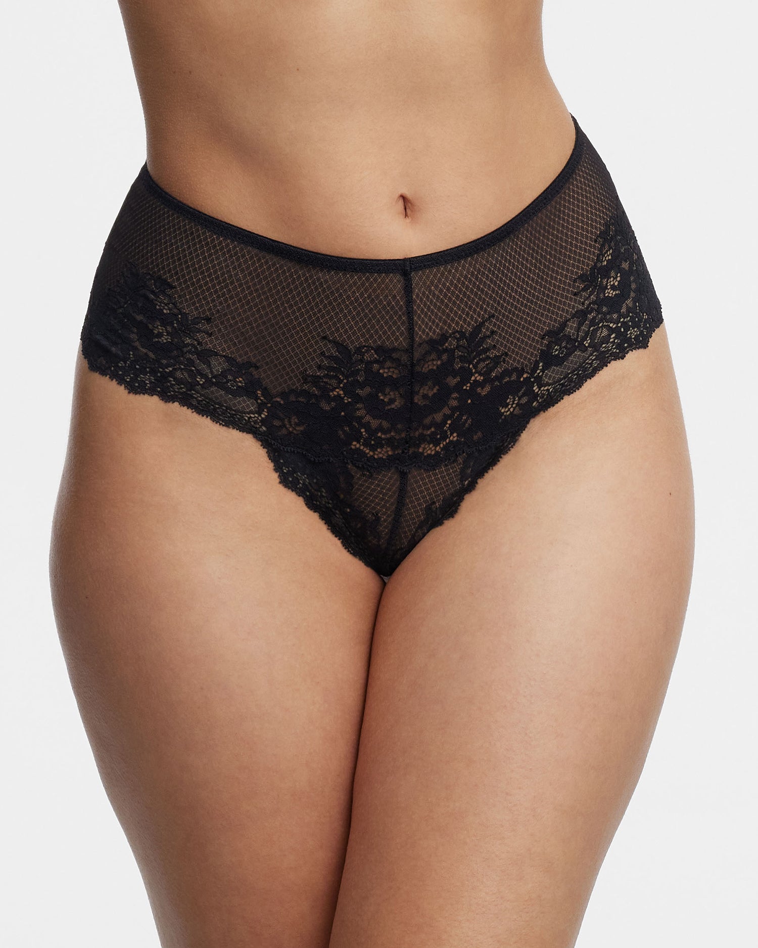 Flaunt Lace High Waist Thong - Black
