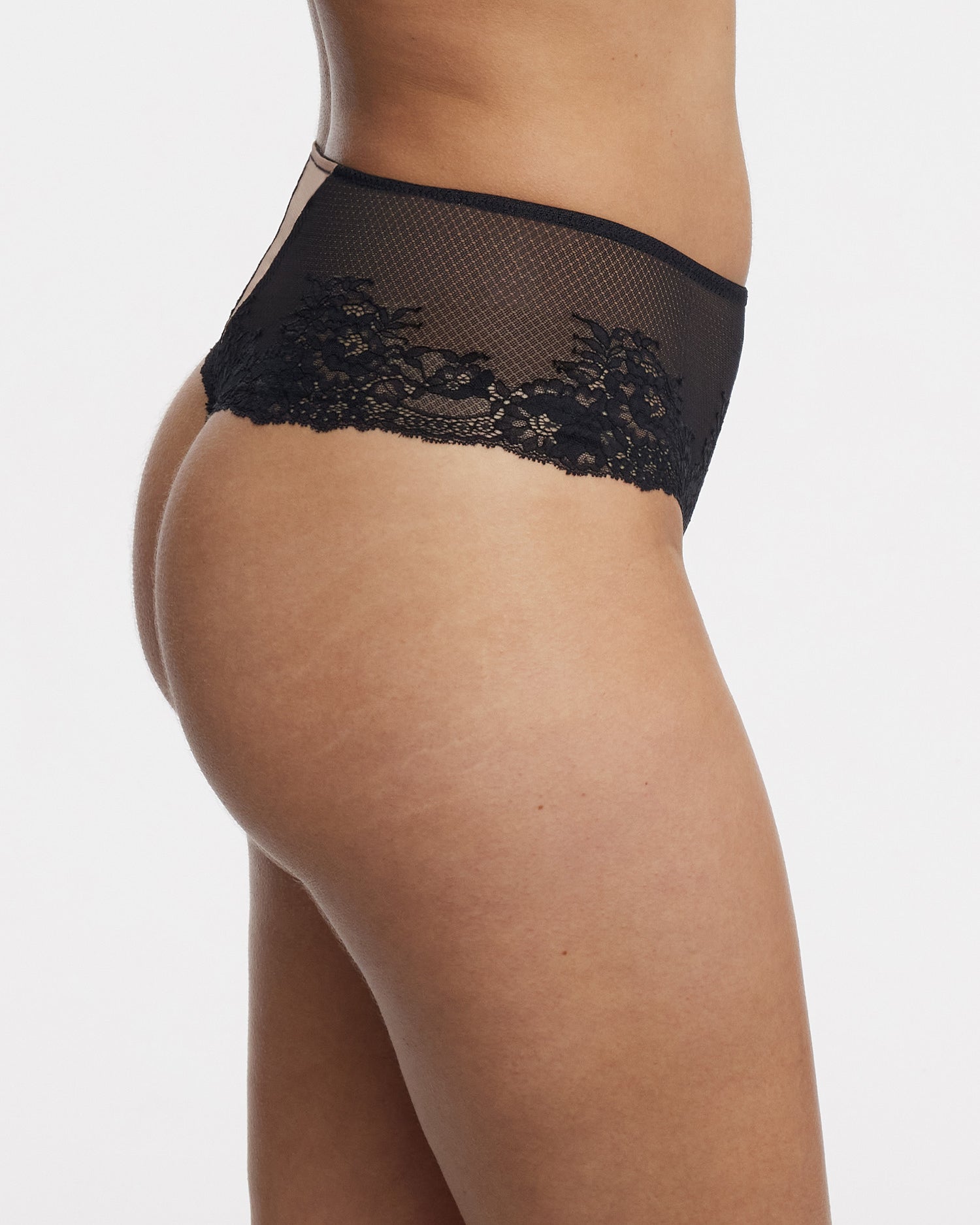 Flaunt Lace High Waist Thong - Black