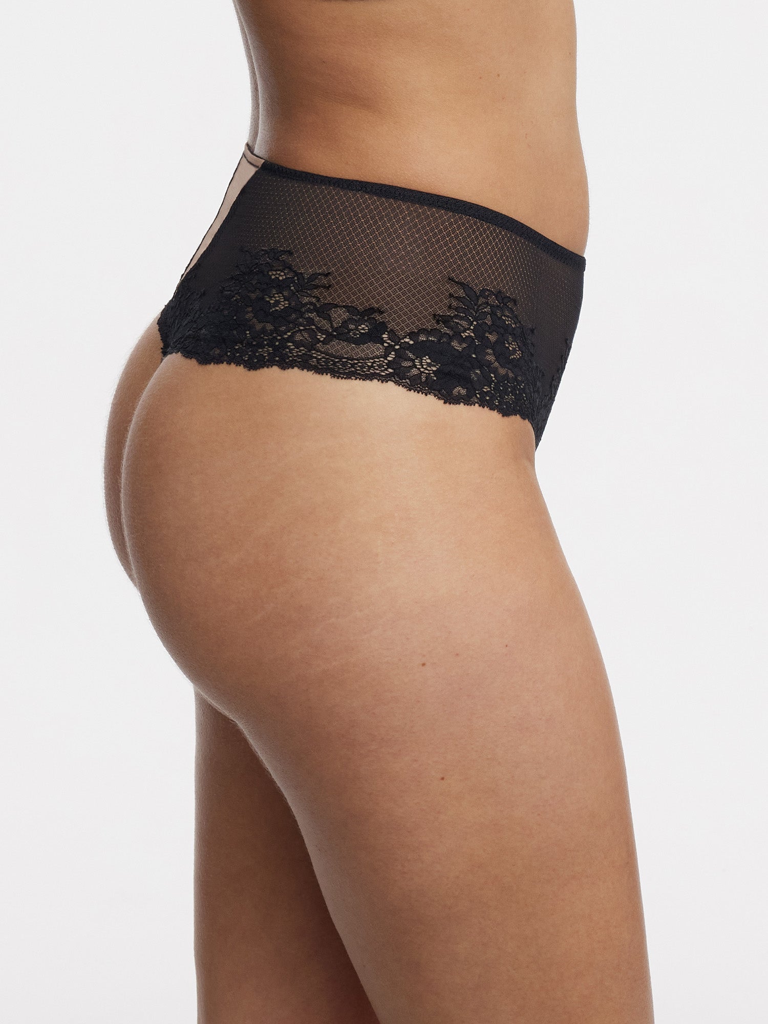 Flaunt Lace High Waist Thong - Black