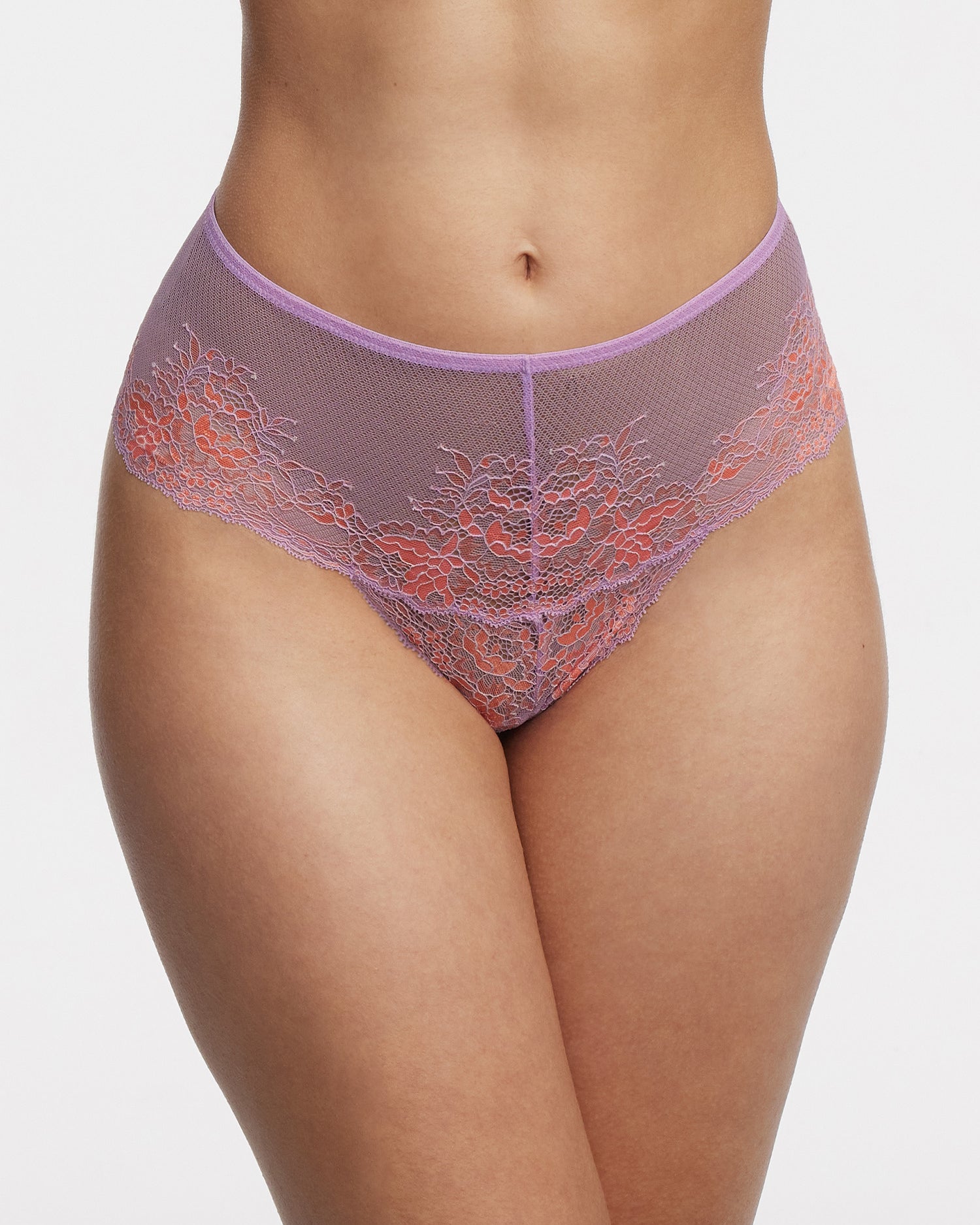 Flaunt Lace High Waist Thong - Purple
