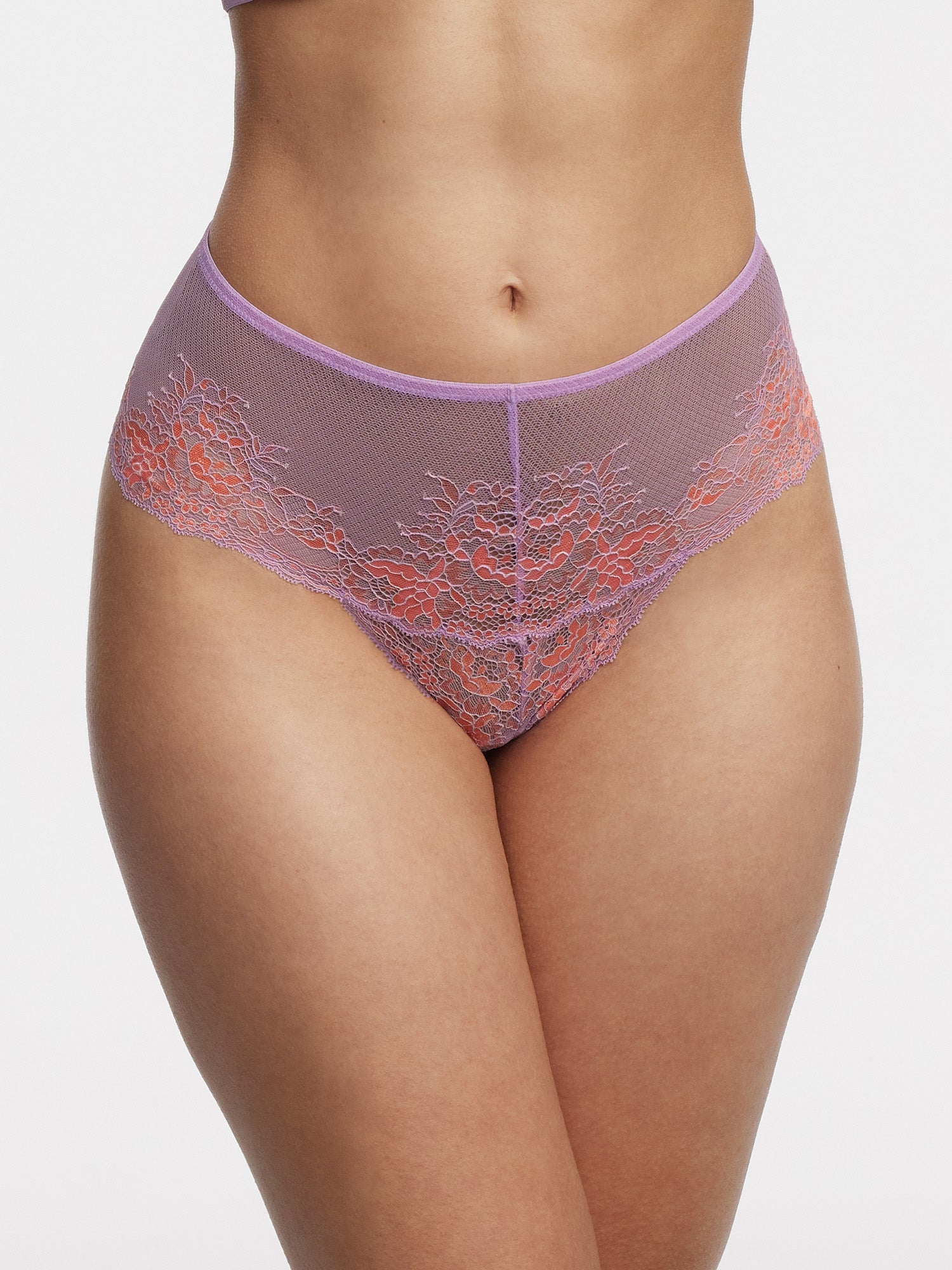 Flaunt Lace High Waist Thong - Purple