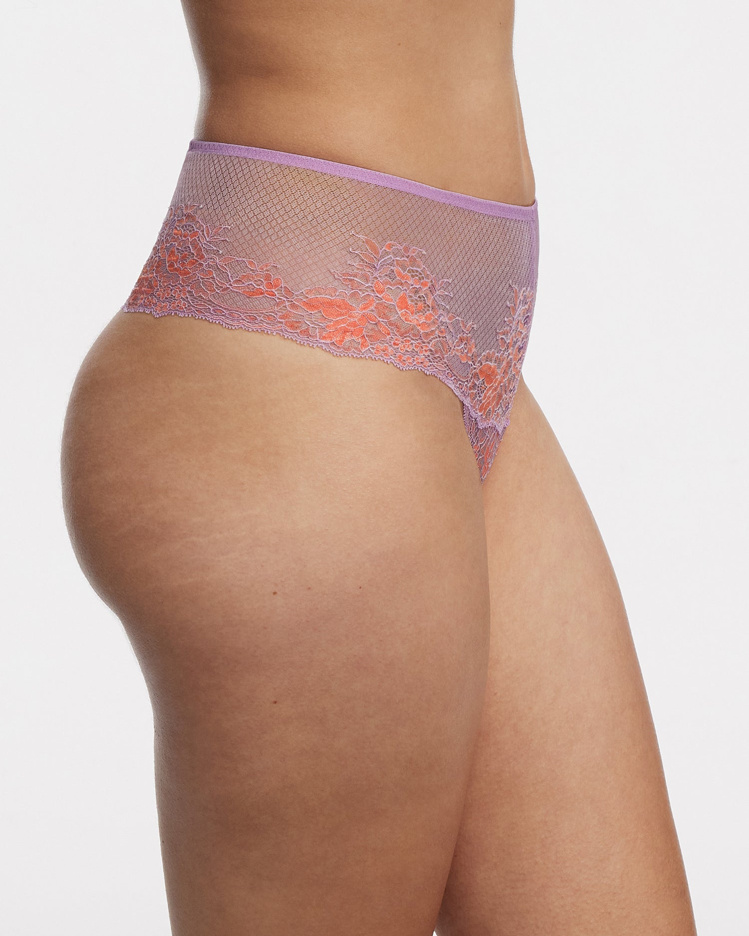 Flaunt Lace High Waist Thong - Purple