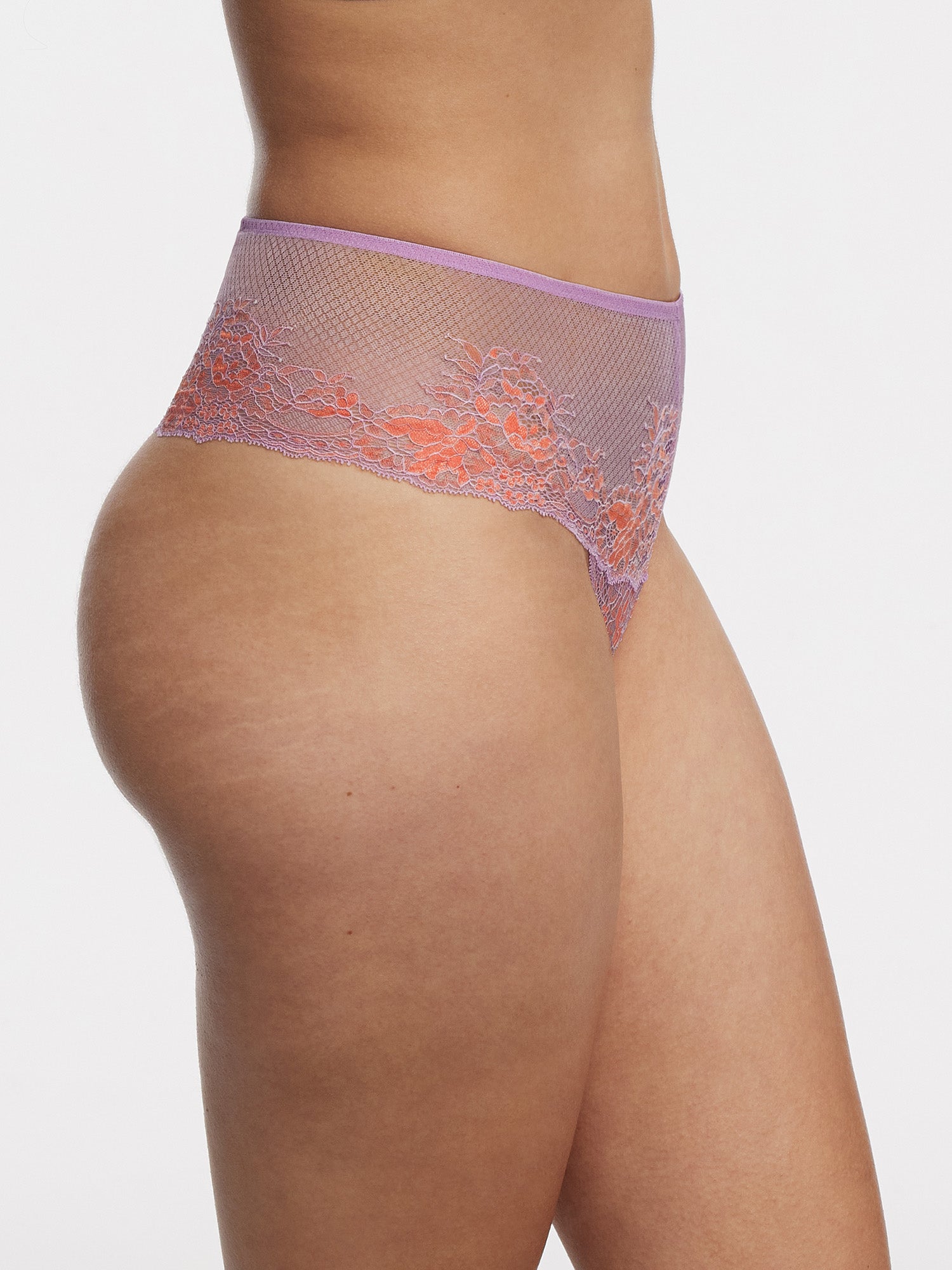 Flaunt Lace High Waist Thong - Purple