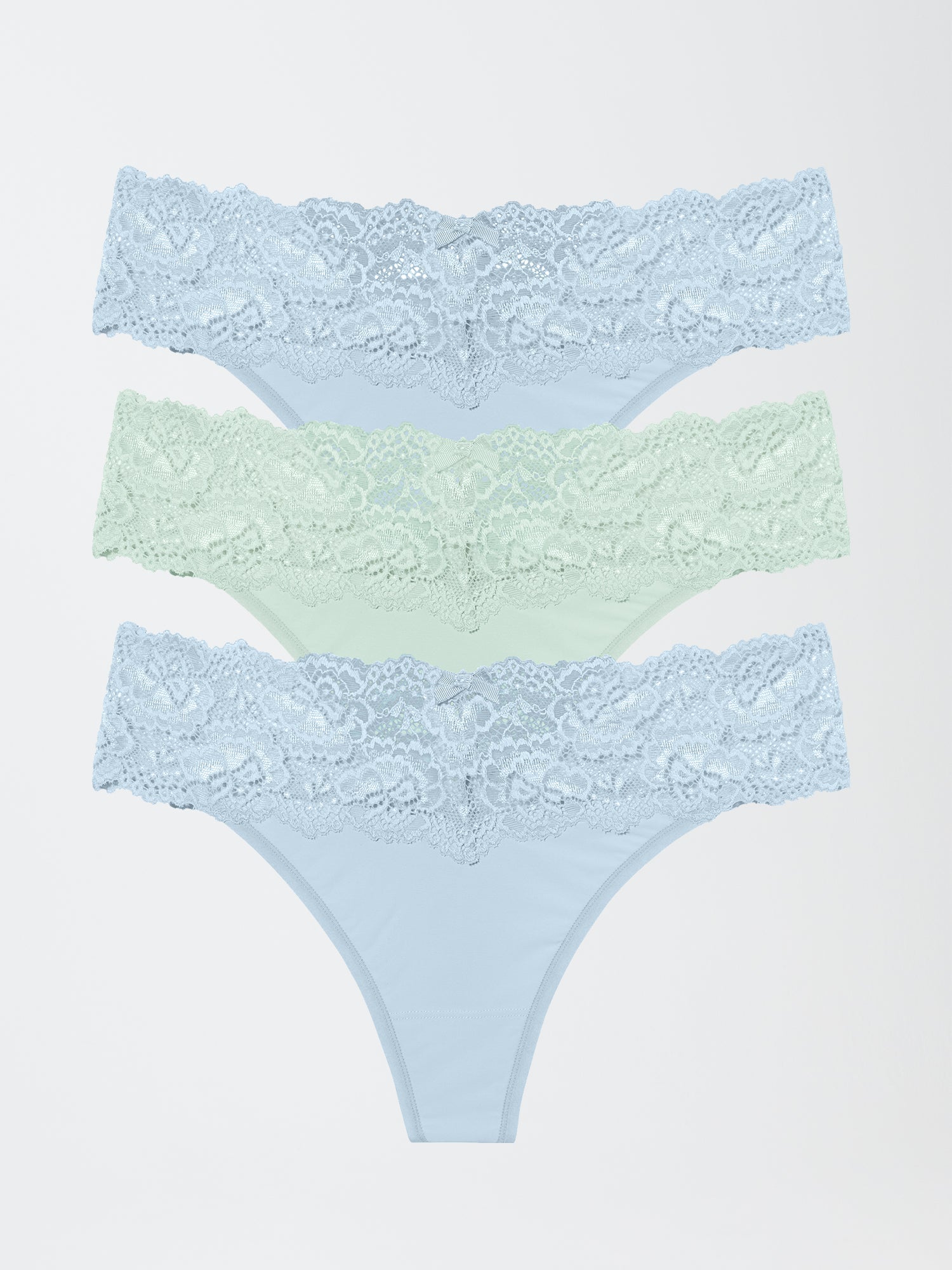 Goddess Lace Trim Thong 3 Pack - Mint Blue