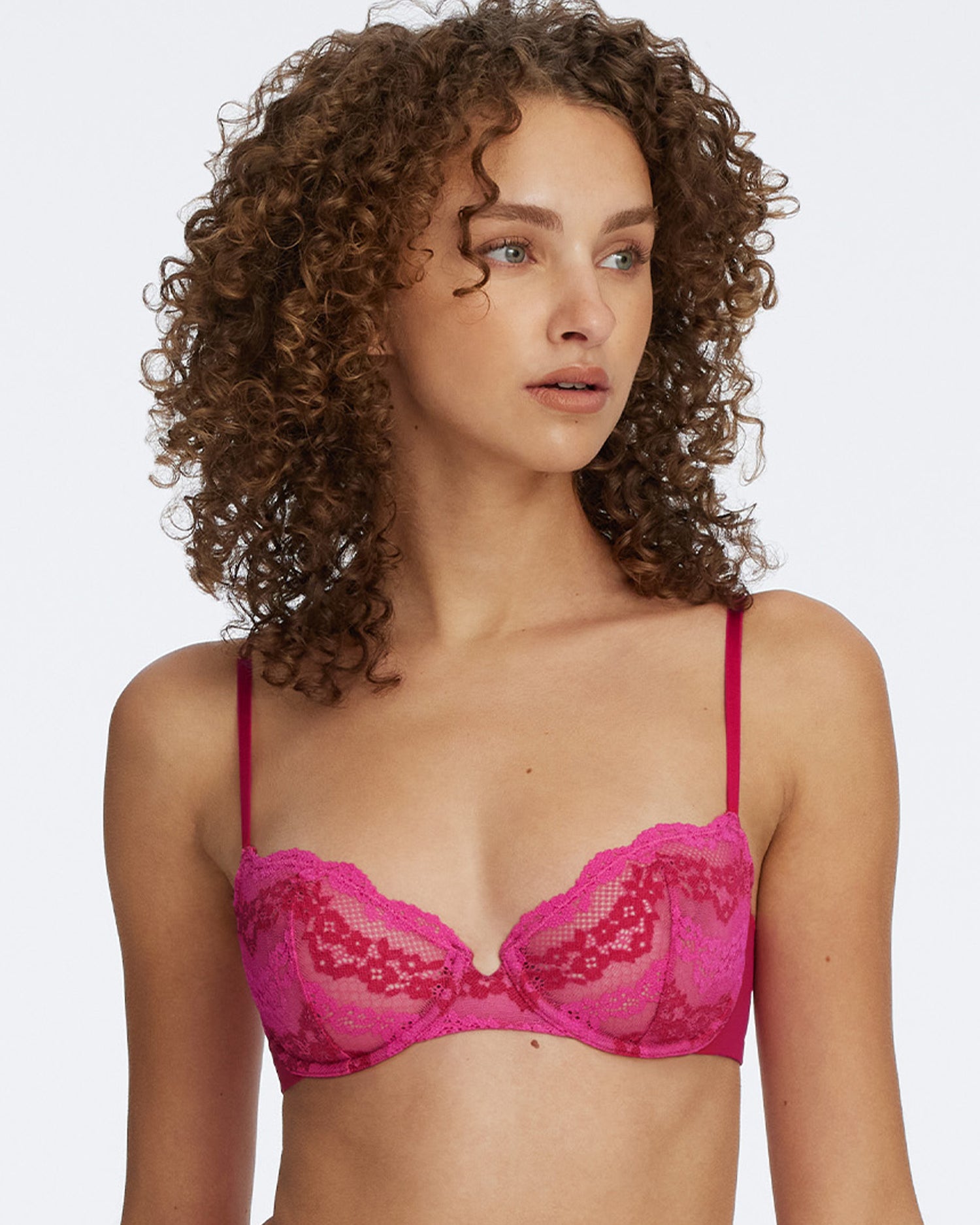Impress Floral Lace Balconette Bra - Pink
