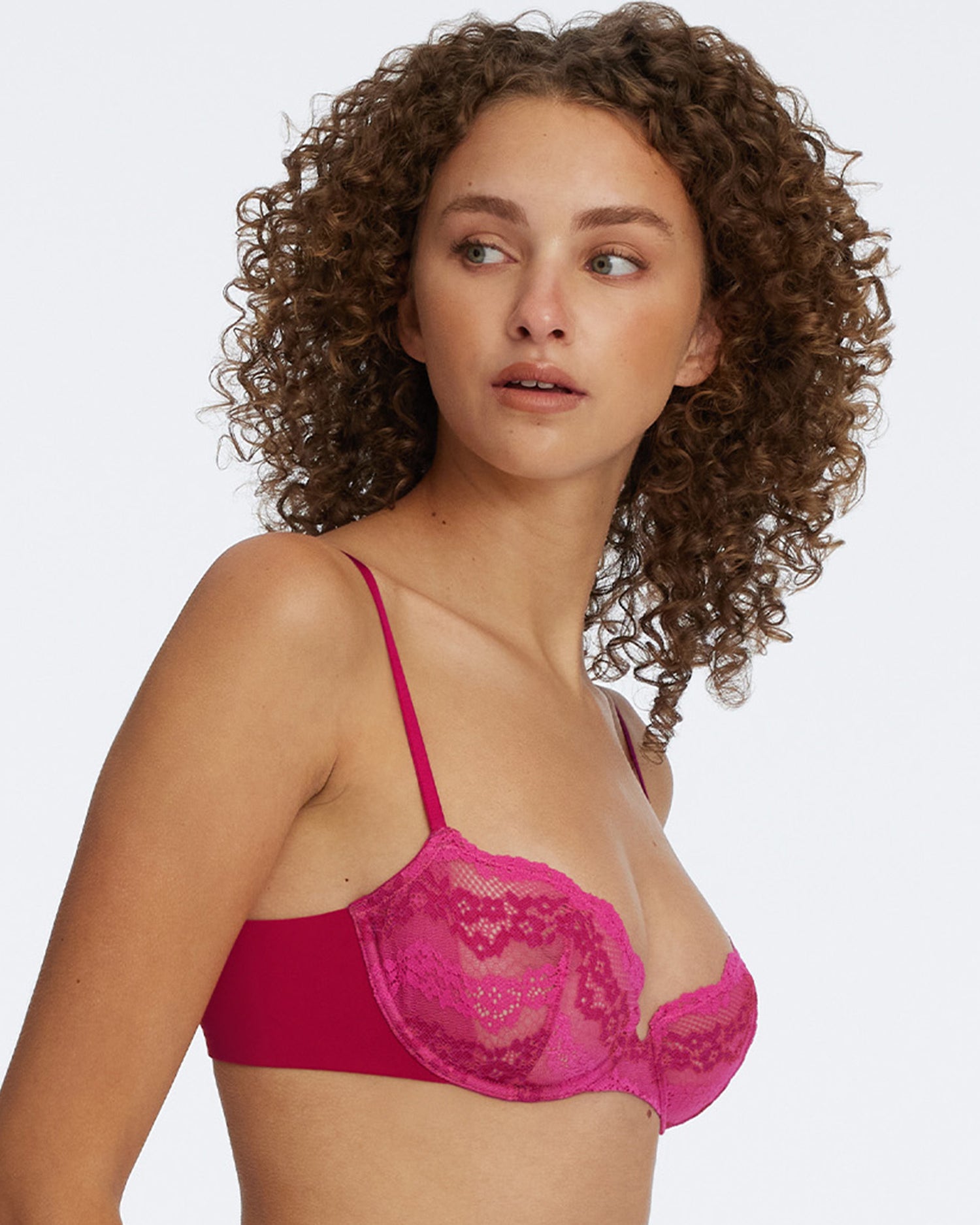 Impress Floral Lace Balconette Bra - Pink