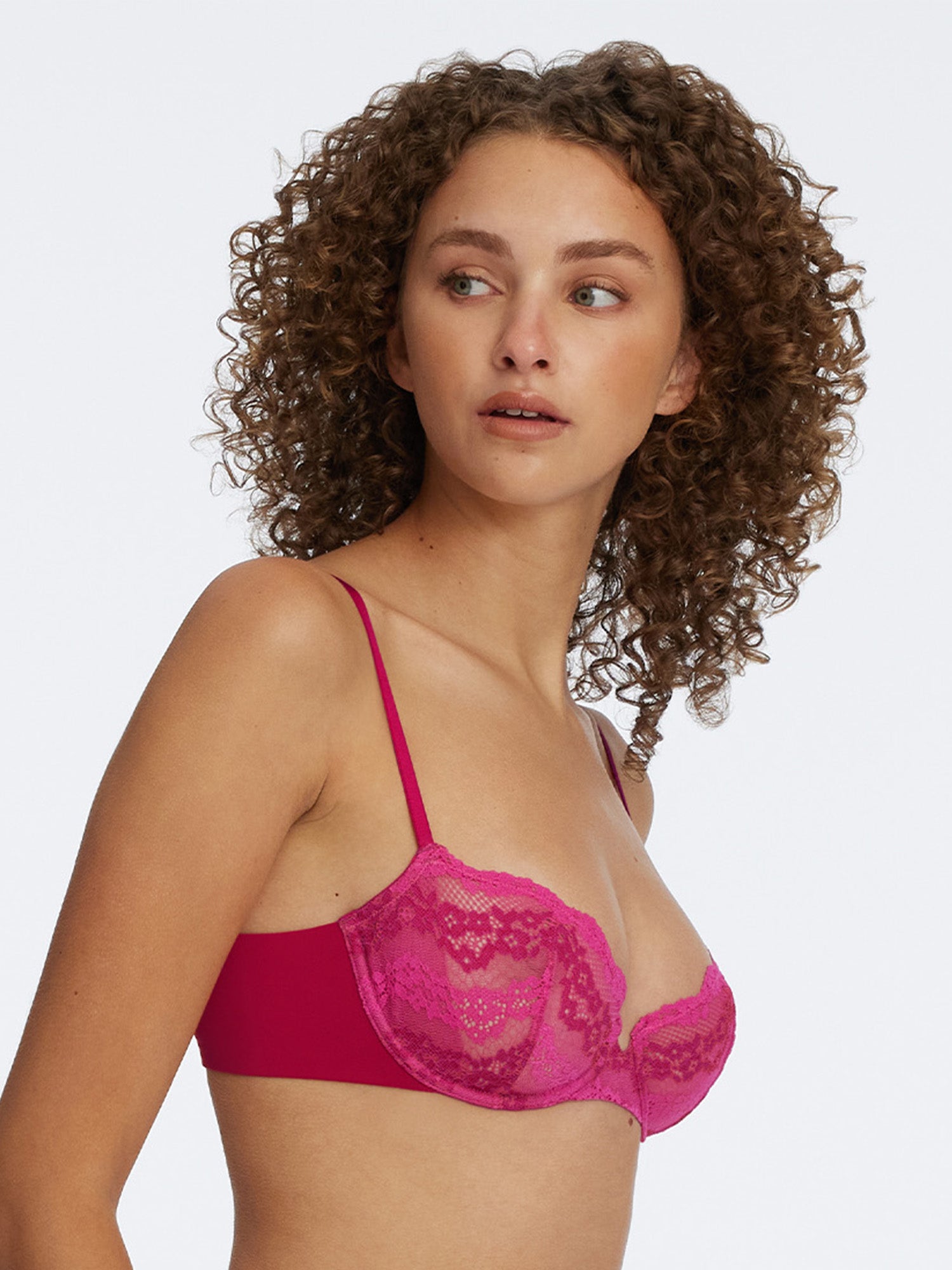 Impress Floral Lace Balconette Bra - Pink