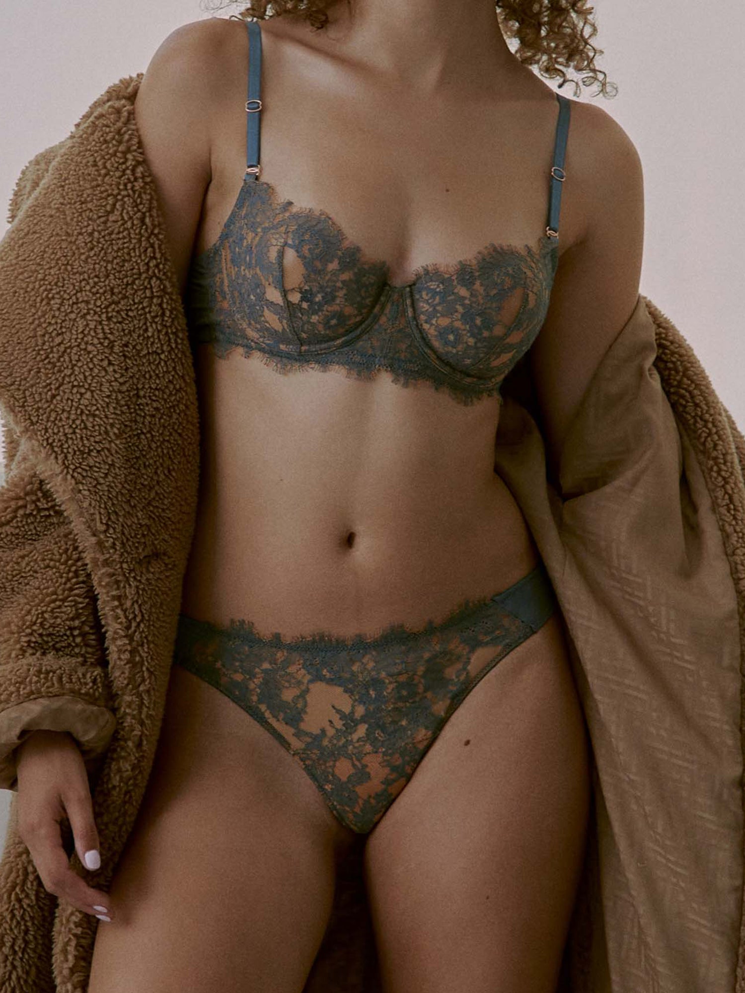 Entice Front Lace Thong - Deep Sea Ginger