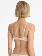 Skarlett Blue Captivate Satin & Lace Balconette Underwire Bra in Candlelight - model back view with lace back and adjustable straps