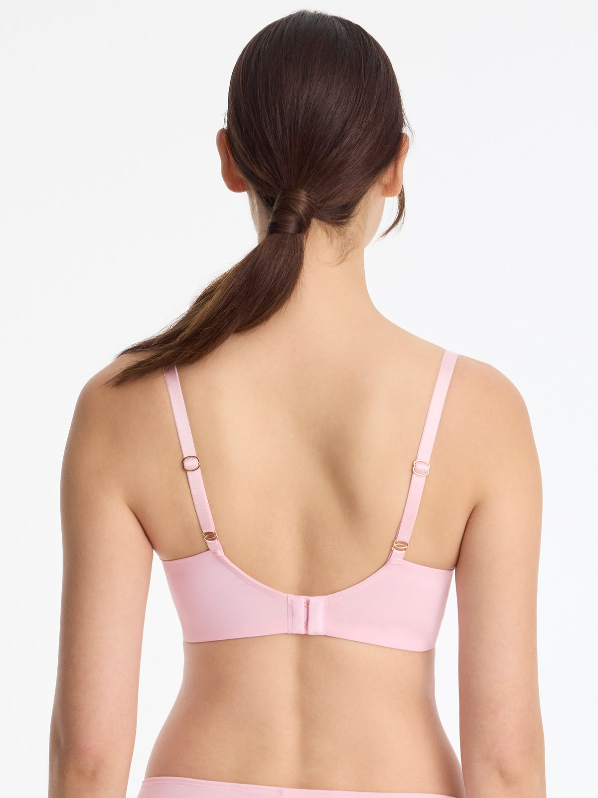 Skarlett Blue Entice Lace Full Coverage Side Support Balconette Bra in Strawberry Cream - model back view with smoothing back and adjustable straps