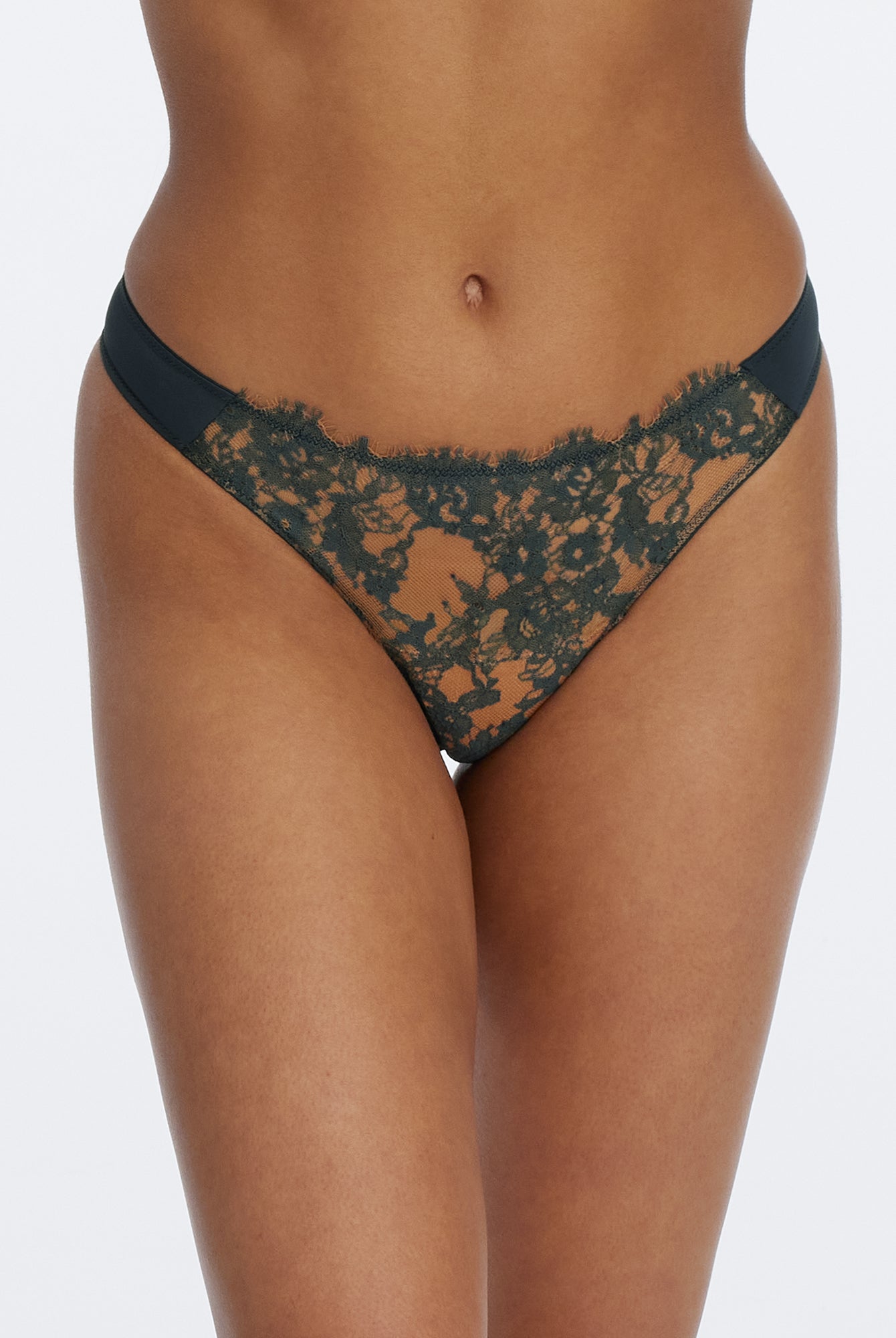 Entice Front Lace Thong - Deep Sea Ginger