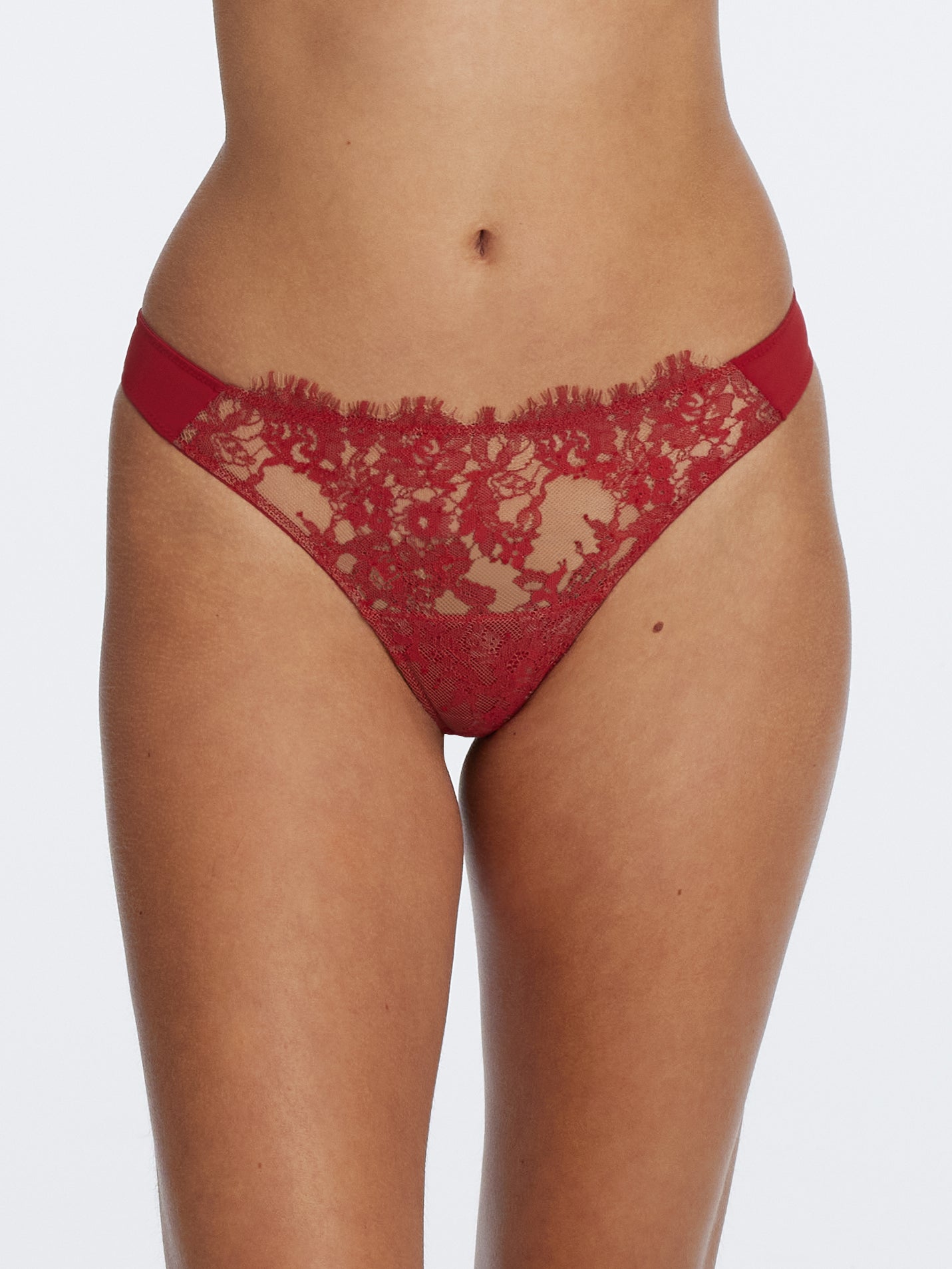 Entice Front Lace Thong - Lipstick Red