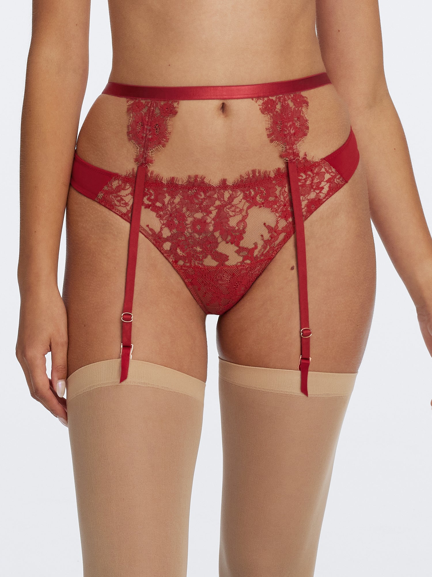 Entice Lace Garter Belt - Lipstick Red/Nylon Skarlett Blue Entice Lace Garter Belt - Lipstick Red/Nylon Skarlett Blue