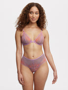 Flaunt Front Close Lace Bra and Thong Set- Purple