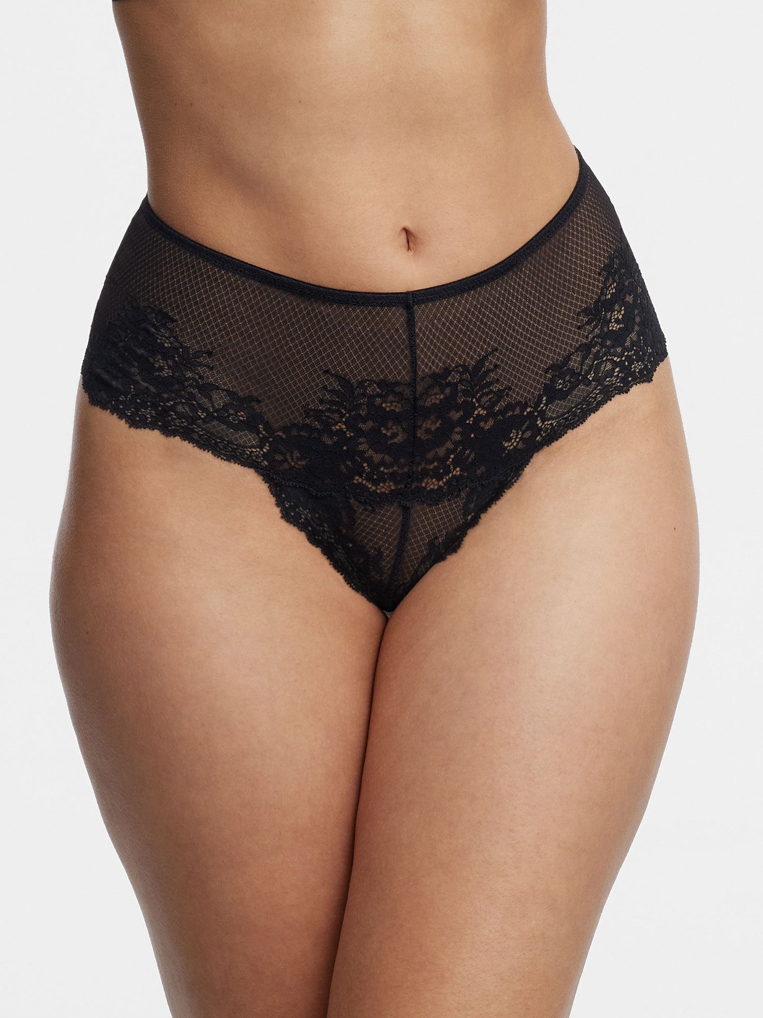 Flaunt Lace High Waist Thong - Black