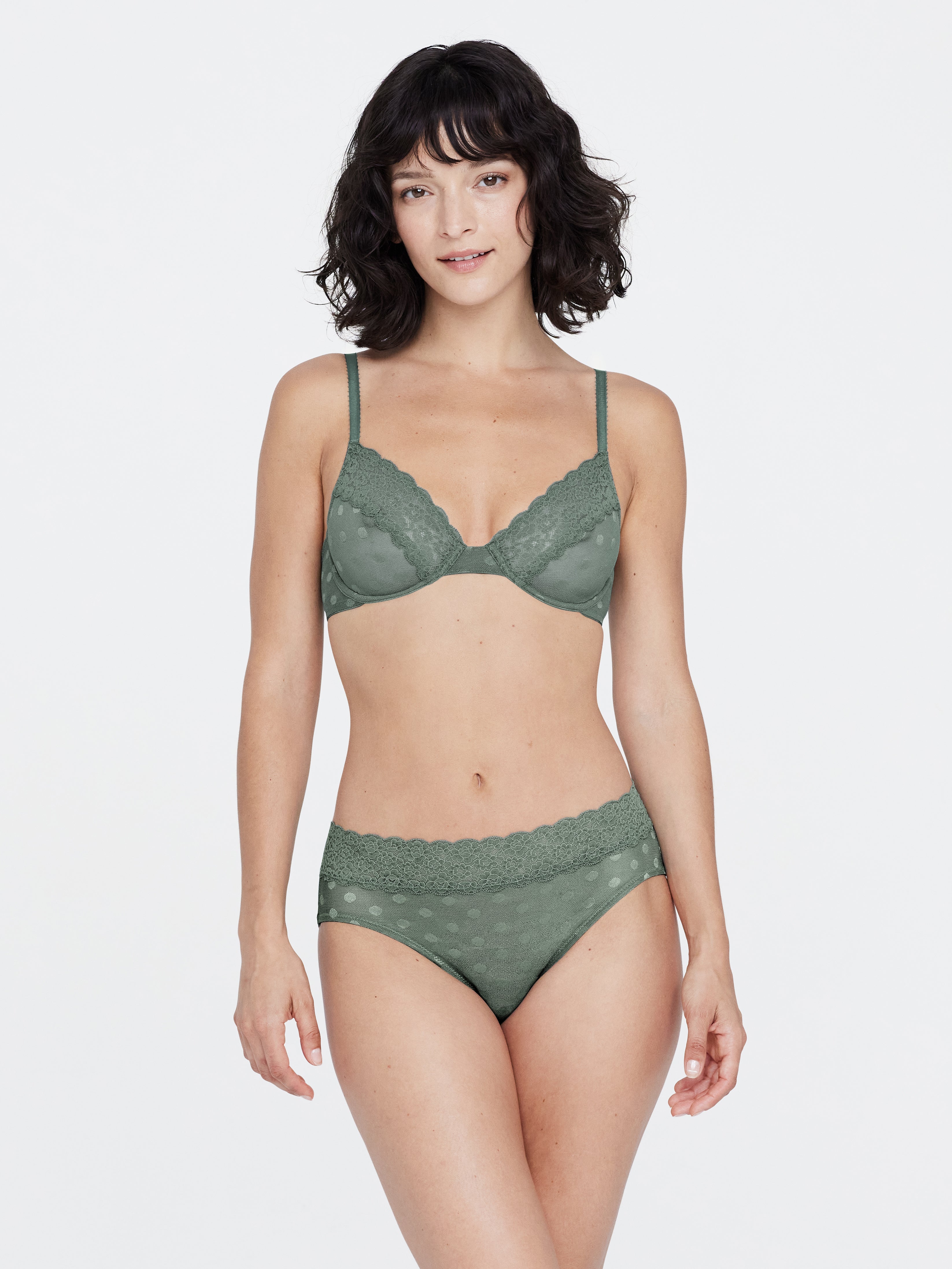 Dare Dot Plunge Unlined Bra and Hipster Set - Olive