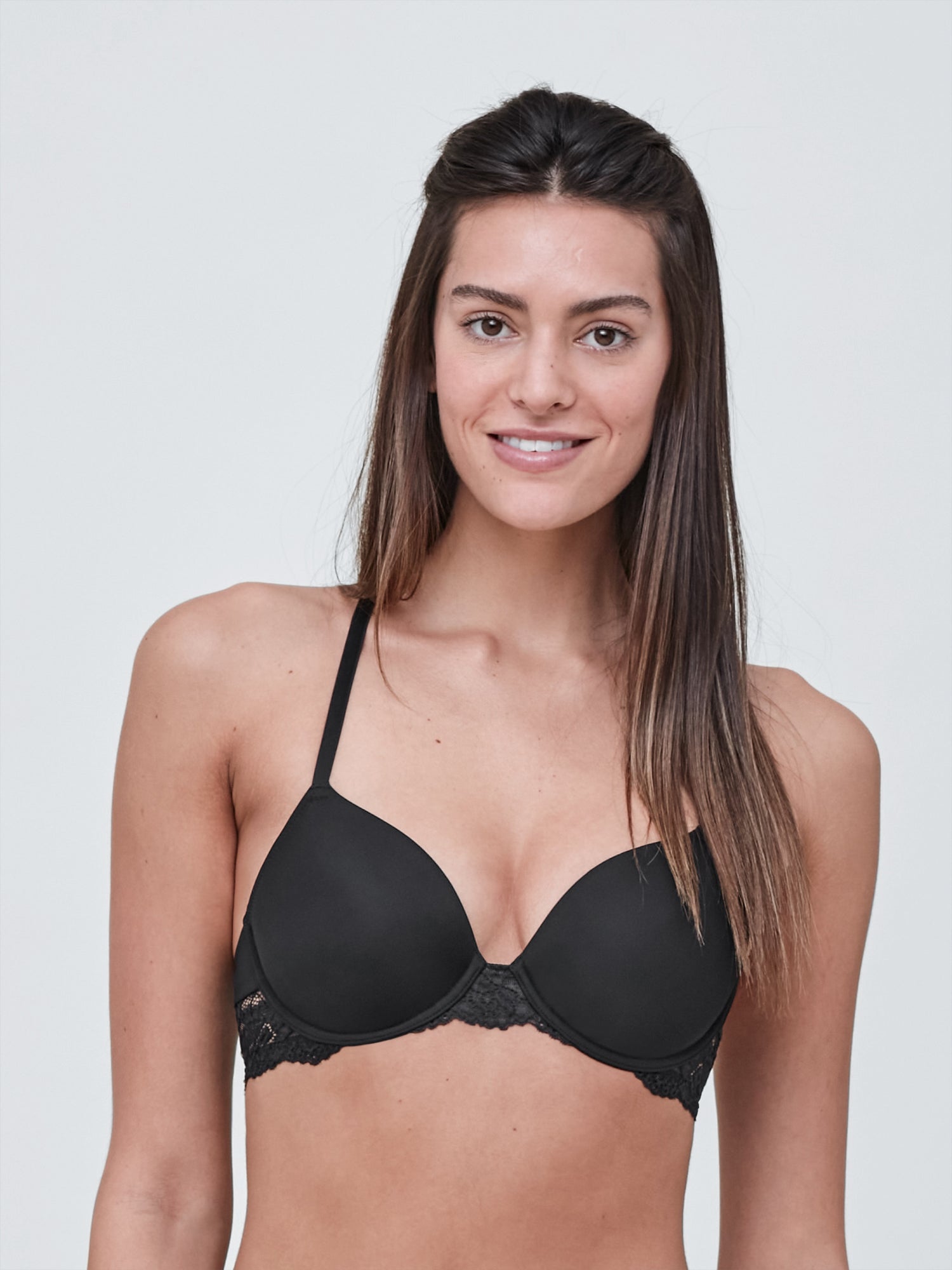 Sexy T-Shirt Bra, Underwire Black W/Red Lace Trim & Convertible