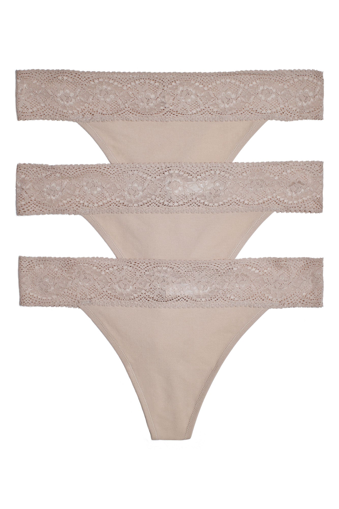 Petal One Size Cotton Thong 3-Pack in Cashmere/Cashmere/Cashmere Flat Shot Image